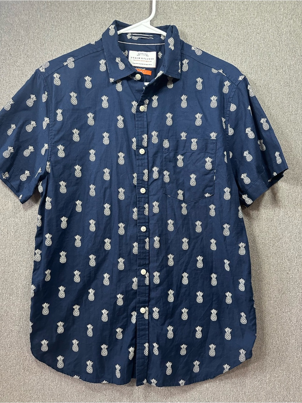 Denim & Flower Navy Shirt with White Pineapple Print